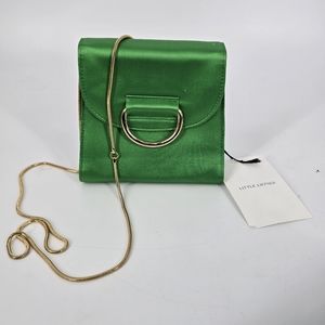 Little Lifner Green Small Satin Bag Gold Chain NEW